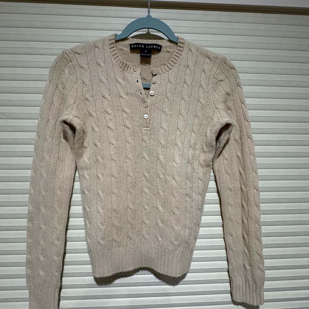 Ralph Lauren womans  cashemiere Cream Cable-Knit Henley Crewneck Sweater
